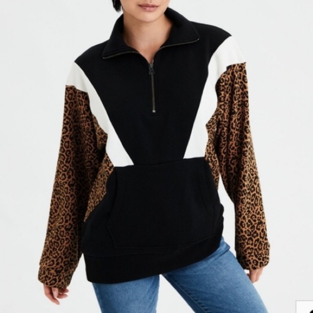 American Eagle Color Block Leopard Sweatshirt